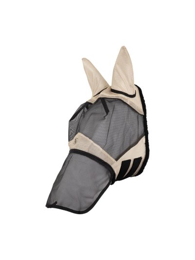 Máscara antimoscas transpirable negra y dorada con orejeras de malla y cierre de velcro para caballo y pony - BR