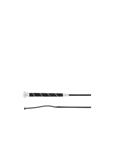 Cravache de dressage noire (120 cm) à poignée antidérapante en silicone avec strass et pommeau argenté Andromeda - BR