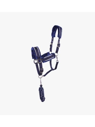 Cabezada de cuadra con ramal azul marino con pelo sintético para caballo Dolci - QHP