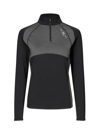 Camiseta de entrenamiento de manga larga negra con detalles en gris y media cremallera para invierno mujer -KLValli-Kingsland