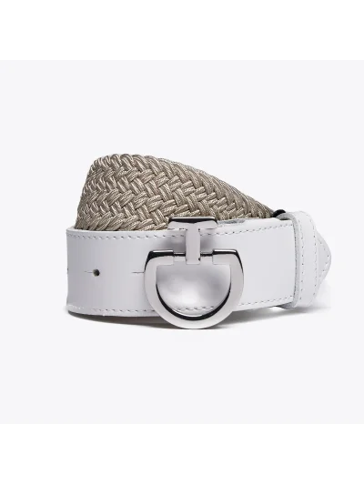 Beige and white braided and elastic belt with logo buckle - Cavalleria Toscana
