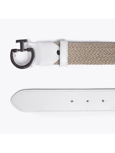 Beige and white braided and elastic belt with logo buckle - Cavalleria Toscana - imagen 2