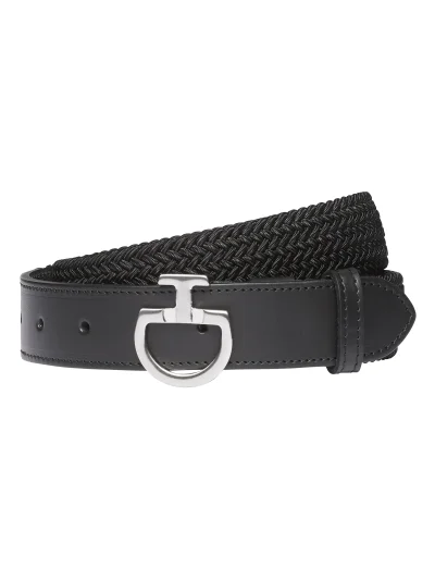 Women’s black braided elastic belt with metallic logo buckle - Cavalleria Toscana