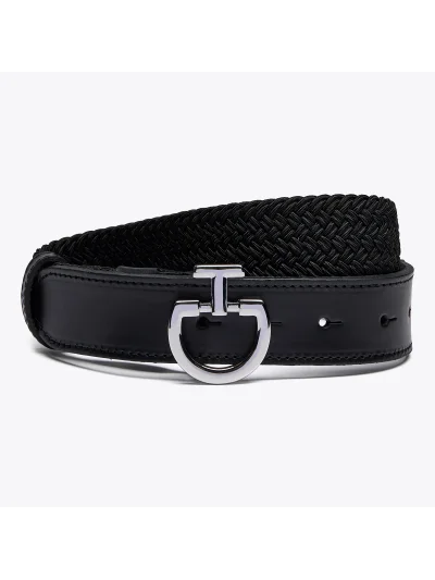 Women’s black braided elastic belt with metallic logo buckle - Cavalleria Toscana - imagen 2