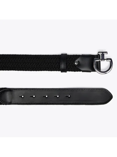 Women’s black braided elastic belt with metallic logo buckle - Cavalleria Toscana - imagen 3