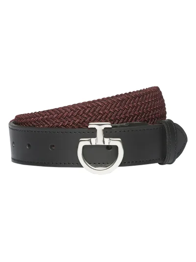 Burgundy Braided Elastic Belt with Black Leather and Logo Buckle - Cavalleria Toscana