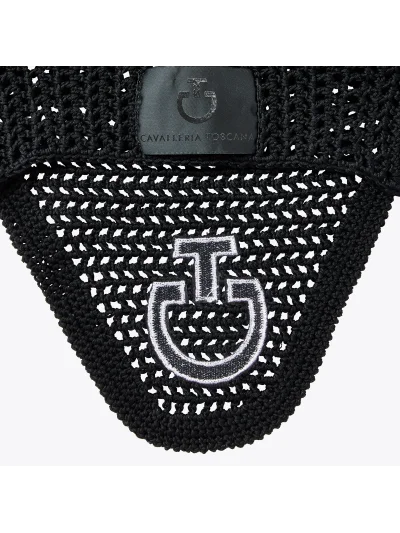 Black Crochet Ear Net with Elastic Ears for Horse and Pony - Cavalleria Toscana - imagen 3