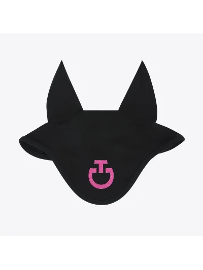 Orejeras negras con logo bordado rosa y orejas finas elásticas para caballo - Cavalleria Toscana