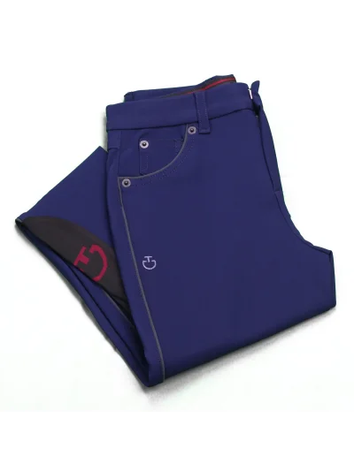 Pantalones azul oscuro con bolsillos y ribetes gris oscuro (grip rodillas) junior unisex - Cavalleria Toscana - imagen 2