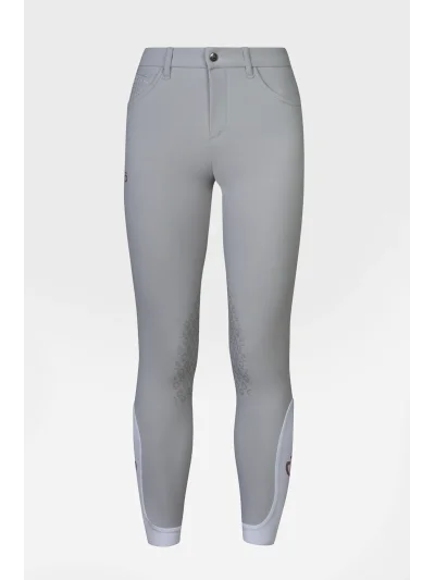 Pantalones de montar gris claro junior con grip en rodilla y bolsillos perforados - Cavalleria Toscana