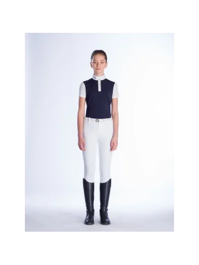 Polo de competición de manga corta azul marino y blanco para niña - Cavalleria Toscana - imagen 2