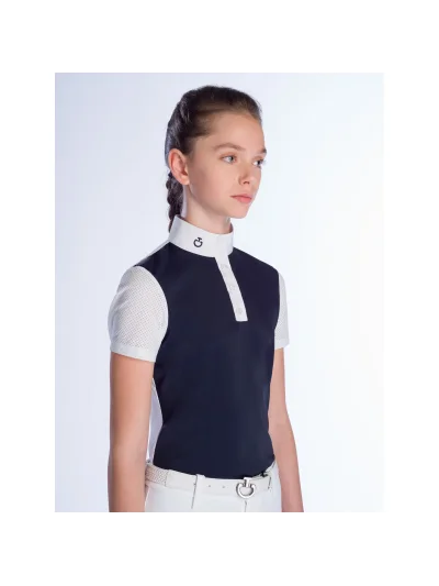 Polo de competición de manga corta azul marino y blanco para niña - Cavalleria Toscana - imagen 3