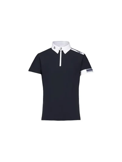 Polo de competición de manga corta azul marino con detalles de malla para niño - Cavalleria Toscana