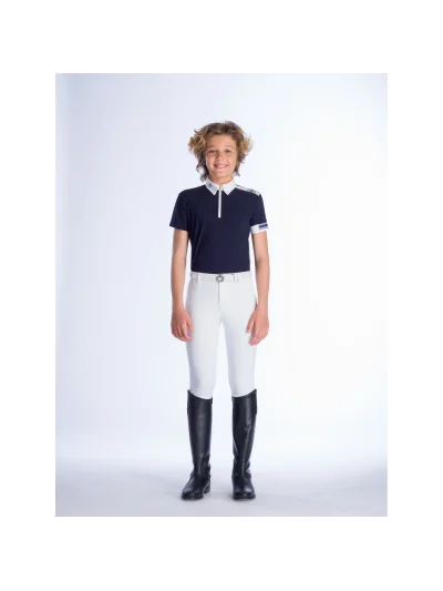 Polo de competición de manga corta azul marino con detalles de malla para niño - Cavalleria Toscana - imagen 3