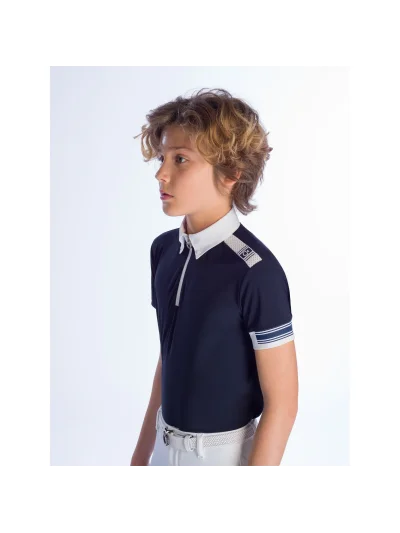 Polo de competición de manga corta azul marino con detalles de malla para niño - Cavalleria Toscana - imagen 4