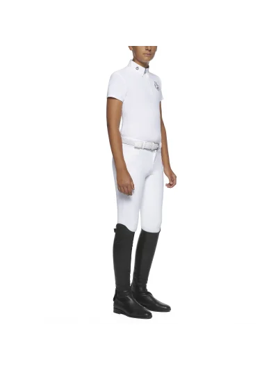 Polo de competición de manga corta blanco con logo azul marino para niño - Cavalleria Toscana - imagen 3