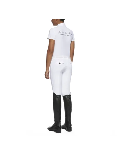 Polo de competición de manga corta blanco con logo azul marino para niño - Cavalleria Toscana - imagen 4