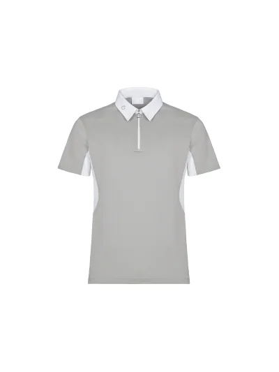 Polo de competición de manga corta de piqué gris claro y malla blanca para hombre - Cavalleria Toscana - imagen 2