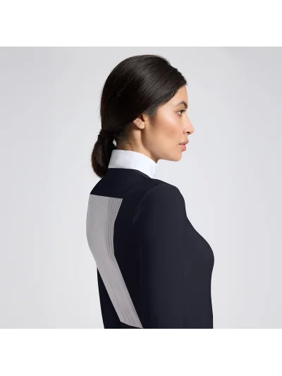 Polo de compétition à manches longues noir avec insercion de jacquard au dos pour femme - Cavalleria Toscana