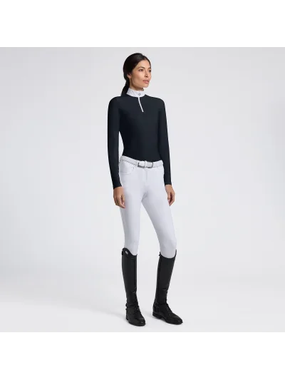Polo de compétition à manches longues noir avec insercion de jacquard au dos pour femme - Cavalleria Toscana - imagen 2