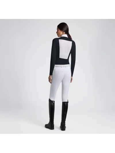 Polo de compétition à manches longues noir avec insercion de jacquard au dos pour femme - Cavalleria Toscana - imagen 3