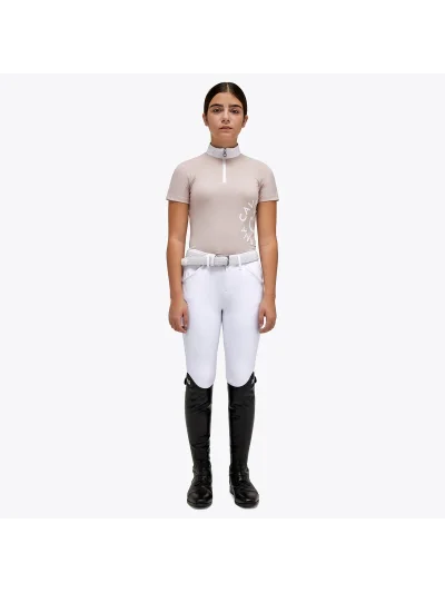 Polo de competición rosa palo de manga corta y el logo grande en la parte superior izquierda para niña - Cavalleria Toscana
