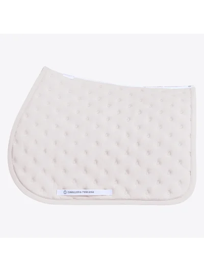 Tapis de saut beige (Rainy Day) matelassé à micro-logos brodés pour cheval et poney - Cavalleria Toscana