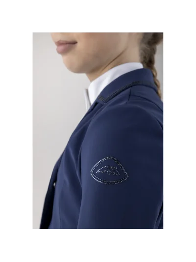Girls’ navy blue competition jacket embellished with rhinestones on collar and sparkling logo - Equiline - imagen 3