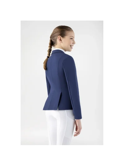 Girls’ navy blue competition jacket embellished with rhinestones on collar and sparkling logo - Equiline - imagen 4