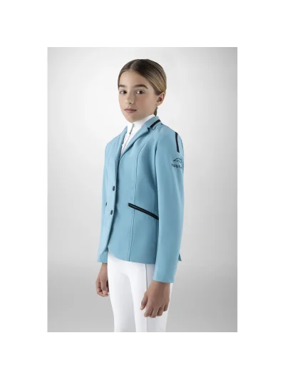 Aquamarine competition jacket with micro-perforations and black details for girl Gracy - Equiline
