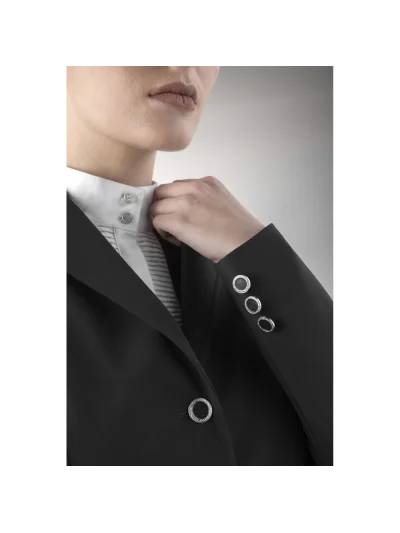 Americana de competición negra adornada con pedrería en el cuello y bolsillos para mujer - Equiline - imagen 4