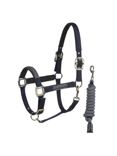 Cabezada de cuadra gris y azul marino con ramal para caballo Elerta - Equiline