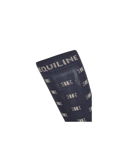 Navy knee-high riding socks with beige logo Elinore - Equiline - imagen 2