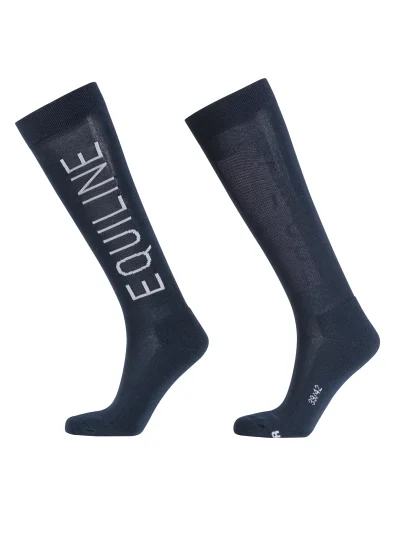 Navy blue high-top socks with vertical logo Elivie - Equiline