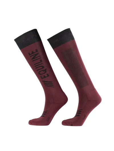 Burgundy high-top socks with vertical logo Clavec - Equiline