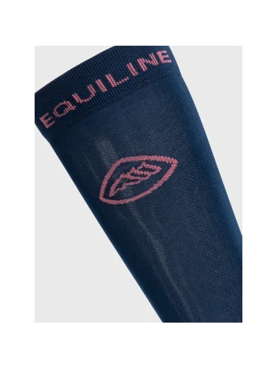 Junior (unisex) navy blue high-knee socks with pink logo - Equiline - imagen 2