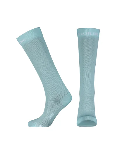 Aquamarine high socks (unisex) with white front logo - Equiline - imagen 2
