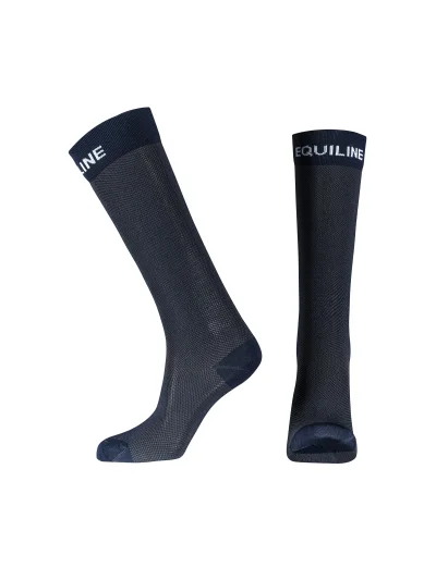 Junior (unisex) navy high socks with white front logo - Equiline