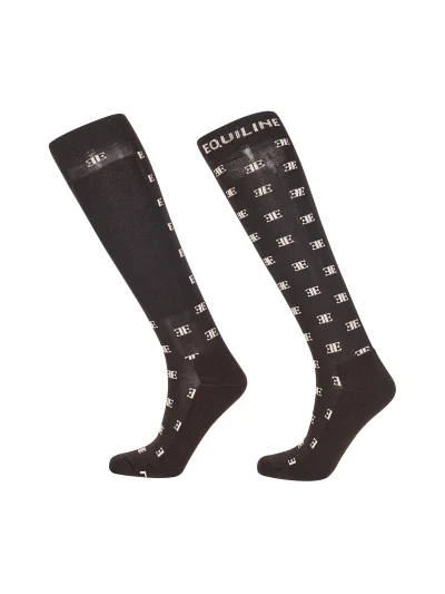 Brown knee-high riding socks with beige logo Elinore - Equiline