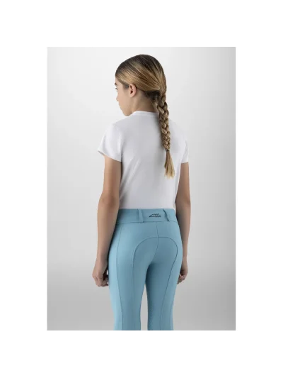 Camiseta de manga corta blanca con el logotipo de diamantes de imitación en aguamarina para niña-Galy - Equiline - imagen 2