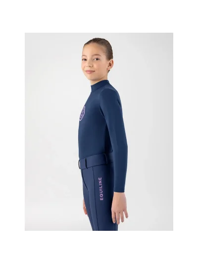 Camiseta técnica de manga larga azul marino con logotipo en rosa para niña Colam - Equiline - imagen 3