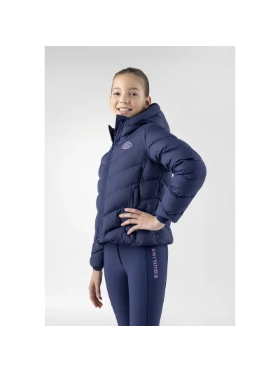 Junior Cumin Navy Quilted Jacket with Hood and Pink Logo - Equiline - imagen 3