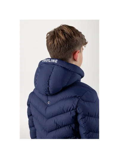 Junior Cino Navy Quilted Down Jacket with Hood and White Logo - Equiline - imagen 3