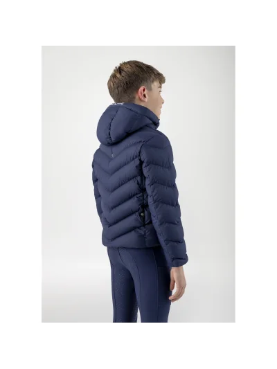 Junior Cino Navy Quilted Down Jacket with Hood and White Logo - Equiline - imagen 4