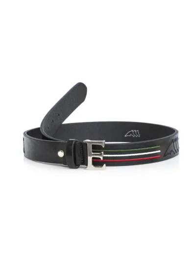 Cinturón de cuero negro bordado - Equiline - imagen 3