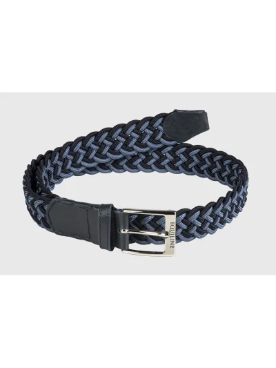 Ceinture tressée élastique en coton bleu marine et bleu unisexe modèle Camirac - Equiline