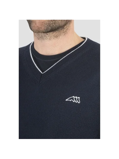 Pull fin en maille bleu marine pour homme Cedec - Equiline - imagen 2