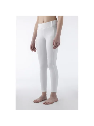 Mallas blancas full grip con logo en gris junior AREF - Equiline