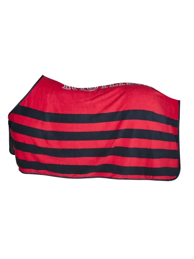 Couverture polaire séchante avec sangle ventrale bleu marine et rouge pour cheval Brianna - Equiline - imagen 2