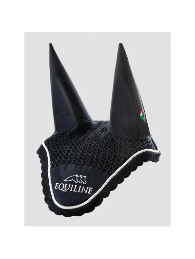 Orejeras de crochet azul marino con orejas elásticas y cordón blanco para caballo Outline - Equiline